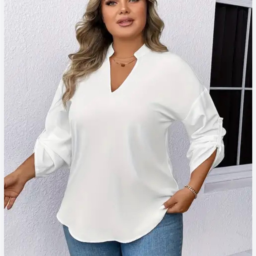 TIMWZON White Blouse with Mandarin Collar and Relaxed Fit